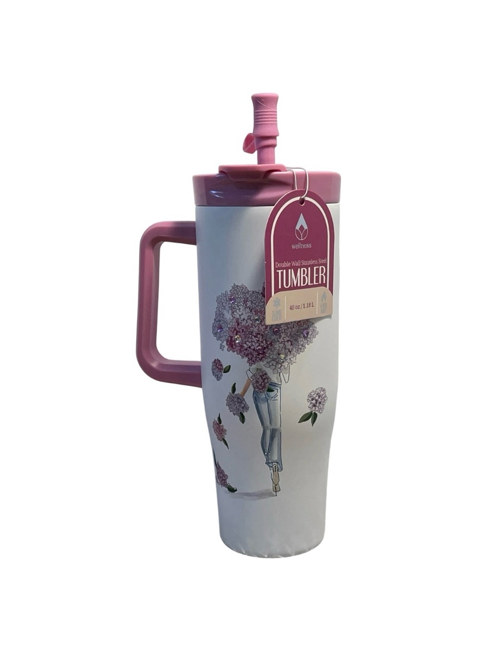 Wellness 40oz Double Wall Stainless Steel Tumbler W/Girl Holding Bouquet - NWT**